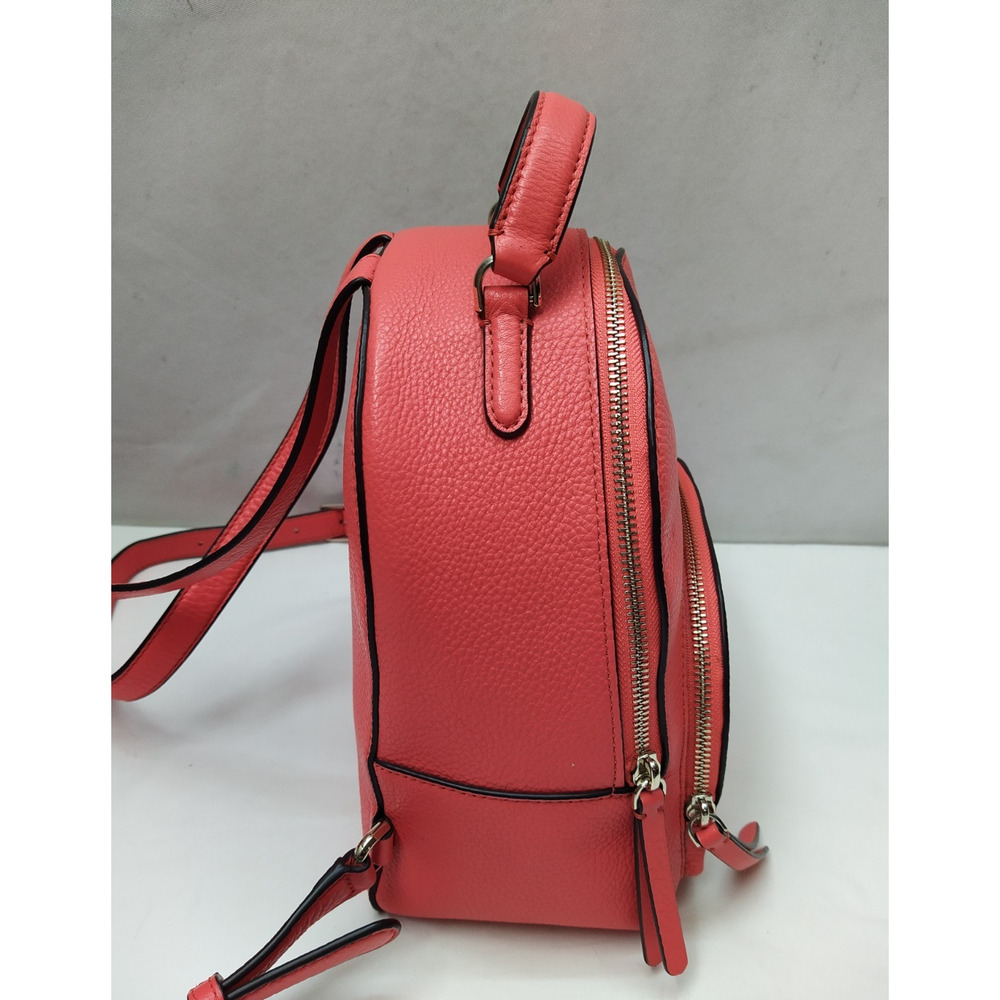 Kate Spade New York Jackson Coral Red Pebbled Leather Zipper Top Handle Backpack - Picture 3 of 16